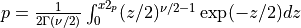 p = {1 \over 2 \Gamma(\nu/2) } \int_{0}^{x2_p} (z/2)^{\nu/2 - 1} \exp(-z/2) dz